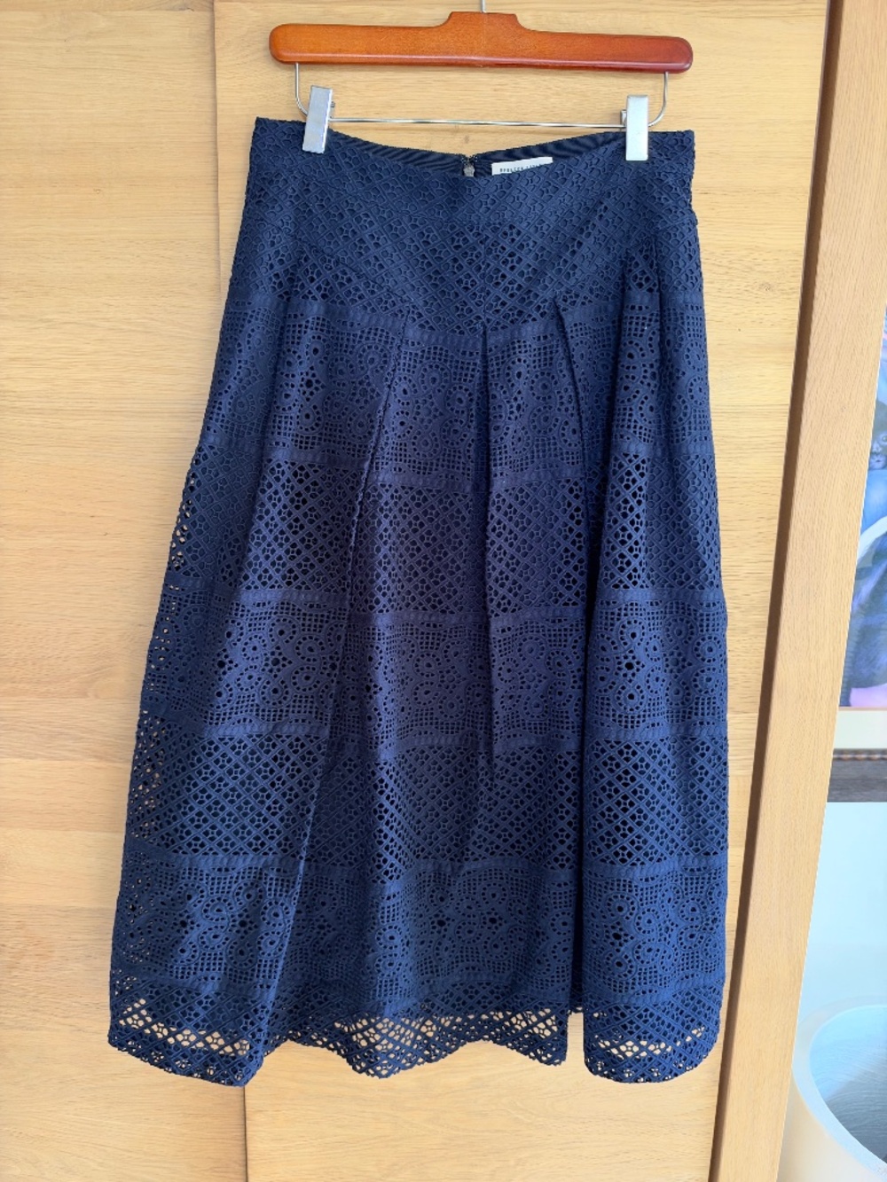 REBECCA TAYLOR eyelit lined navy skirt